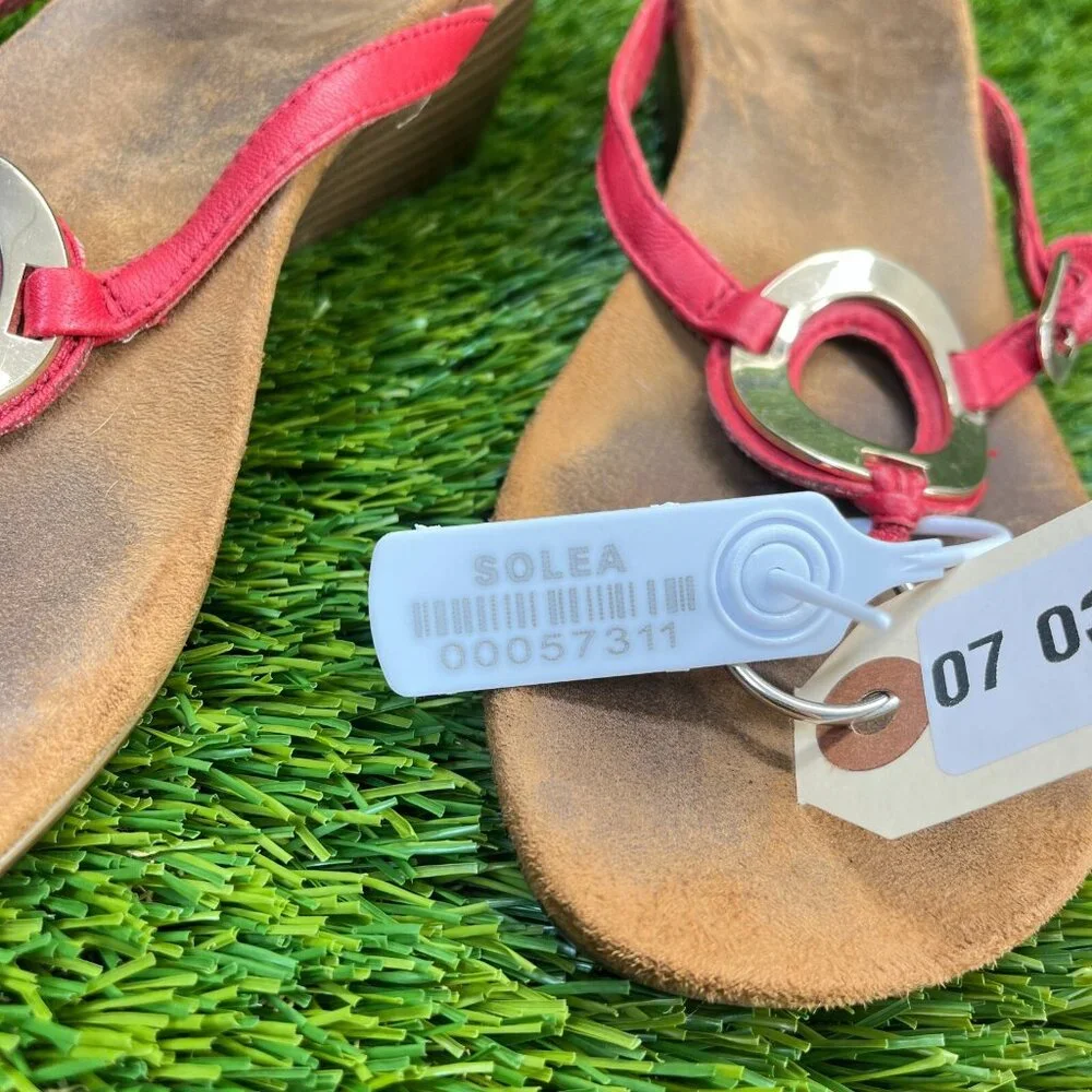 Vionic Orchid Womens Size 8.5 Red Brown Beach Casual Wedge Thong‎ Sandals